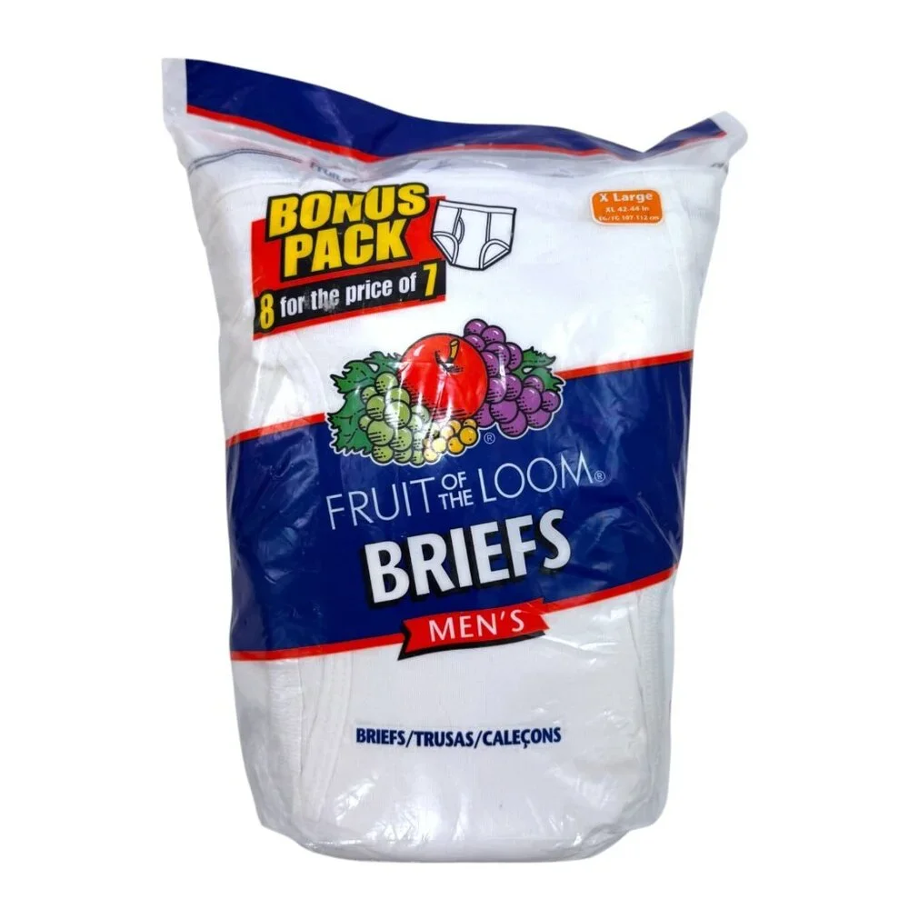Vintage 2005 Fruit of the Loom Briefs 8-Bonus Pack XL 42-44 Mens White Underwear